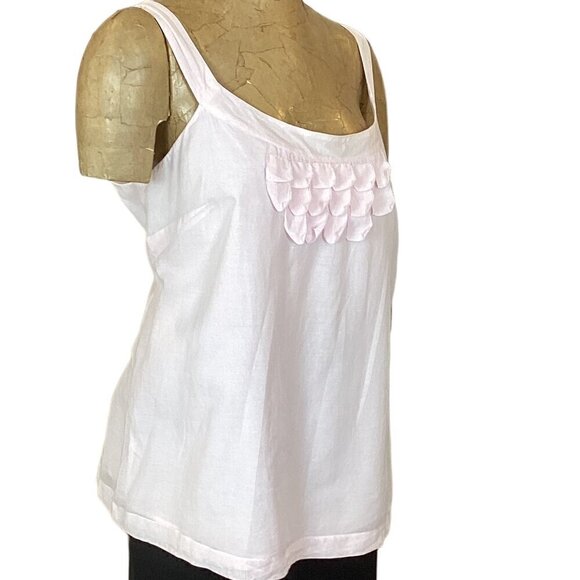 Ann Taylor LOFT Sleeveless Cotton-Silk Top Tiered-Ruffle Neckline XL Pink 276E - Picture 3 of 7